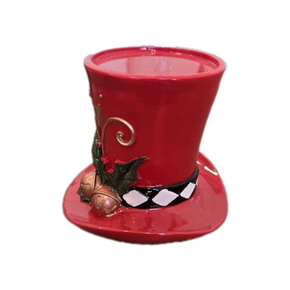 New Red / Green Checkered Christmas Top Hat Candle Holder Candle Stand Decor - Picture 2 of 3